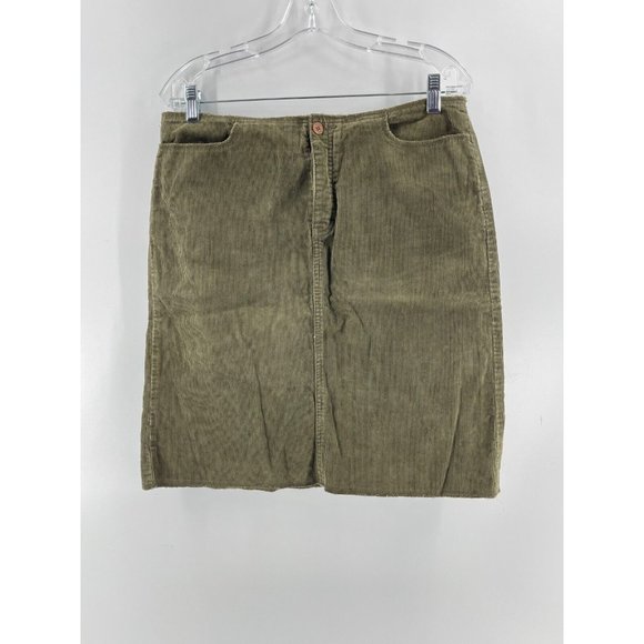 Calvin Klein Jeans Olive Green Corduroy Pencil Skirt Button Front Pockets Size 8 - Picture 3 of 11